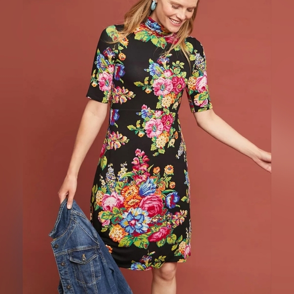 Anthropologie Dresses & Skirts - Anthropologie ett:twa Coreyell Black Floral Turtleneck Dress Soft Stretc…